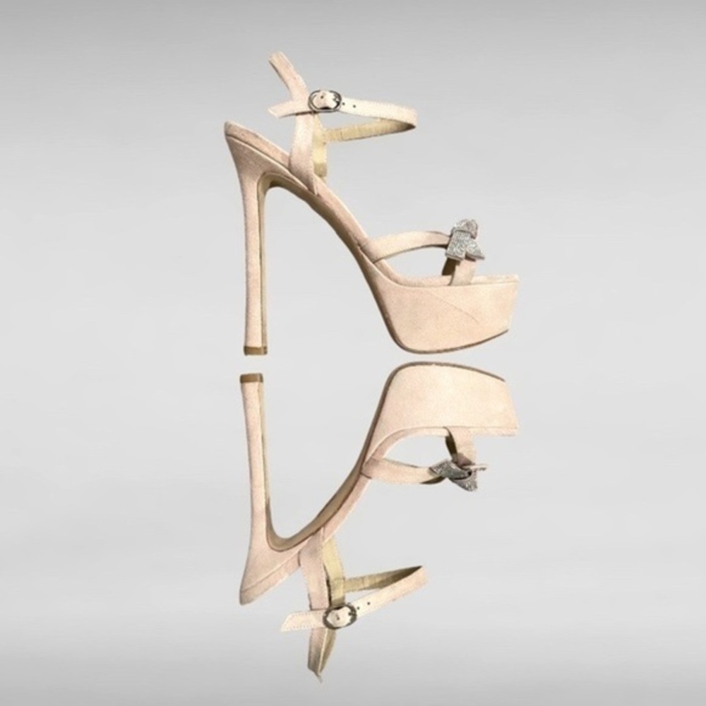 Stuart Weitzman Suede Bow Platform Sandals in Ballet Pink